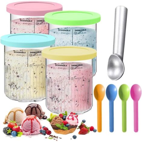 4 Pots à Glace Pour Ninja Creami Deluxe NC500/NC501 - 800ml Avec Cuillères Et Doseur | Compatibles, Sans BPA, Lavables Au Lave-vaisselle