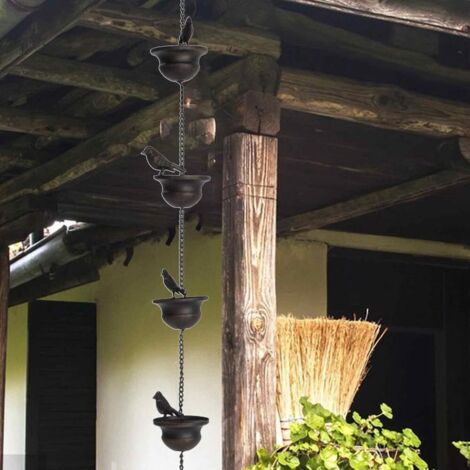 Chaîne De Pluie Décorative Avec Oiseaux En Métal – Longueur 2,4 M – Effet Sonore Et Visuel – Pour Extérieur