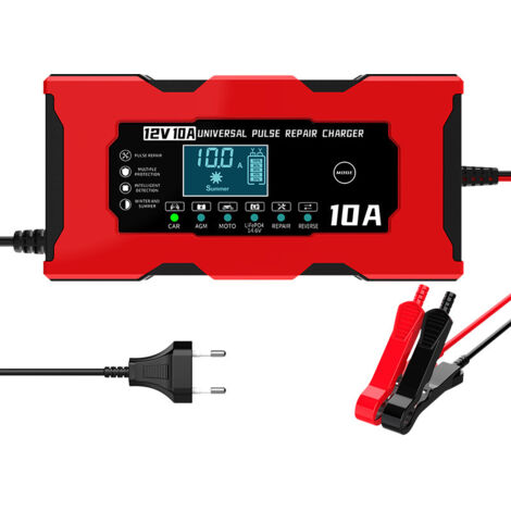 Chargeur De Batterie Voiture 10A 12V Intelligent - Pour AGM, GEL, SLA, Lithium, Avec écran LCD, Réparation