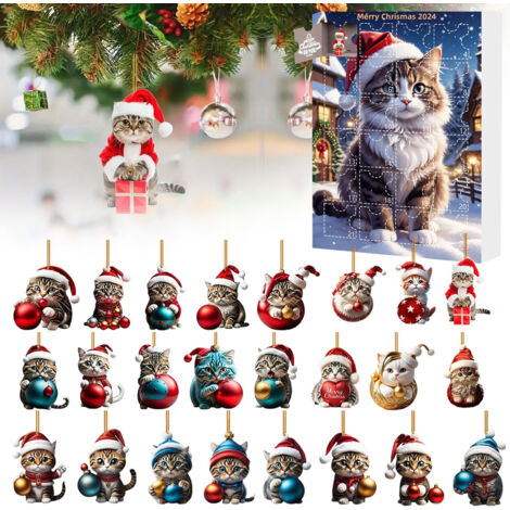 Calendario Dell'Avvento 2025 Con Gatti - 24 Ornamenti Razze Di Gatti In Acrilico, Decorazione Natalizia Riutilizzabile