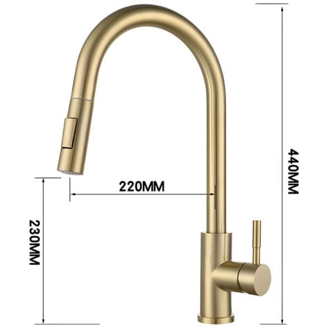 Robinet de cuisine doré avec pulvérisateur extractible, robinet mitigeur de cuisine moderne en acier inoxydable à poignée unique, or brossé