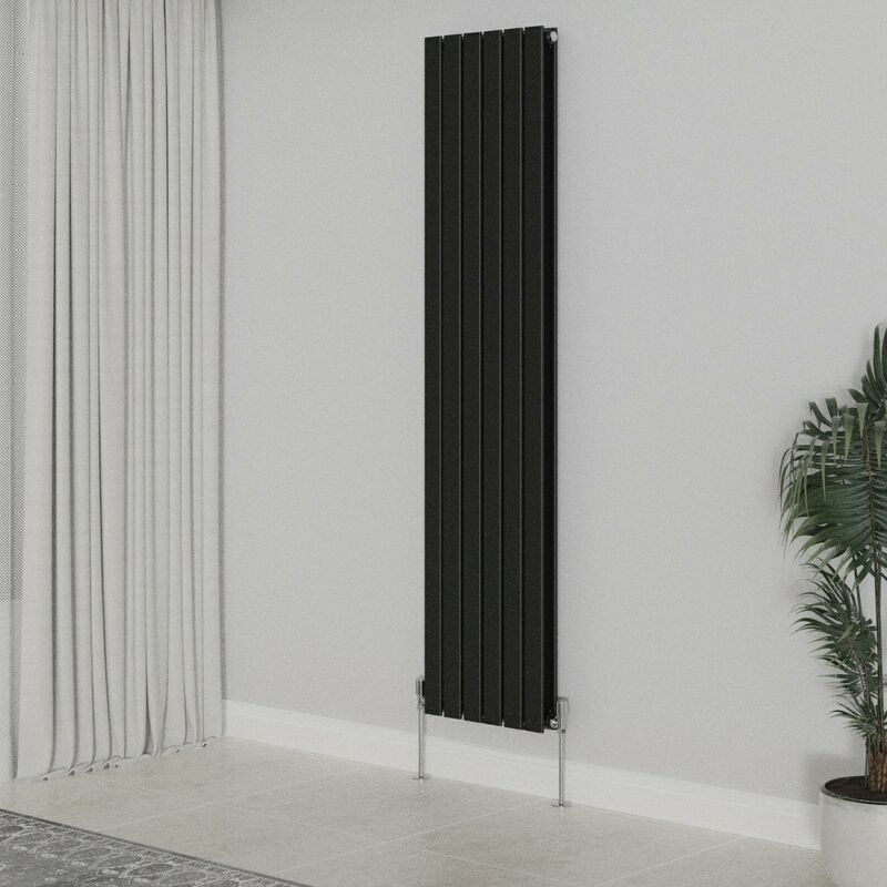 WarmeHaus Vertical Radiators 1800x408mm Flat Panel Column Designer Radiator  Black Double Radiators Central Heating Heater