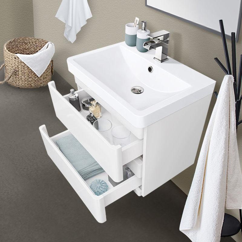 NRG Modern Vanity Unit Bathroom Furniture Basin Storage Soft Closing Drawers Gloss White 600mm