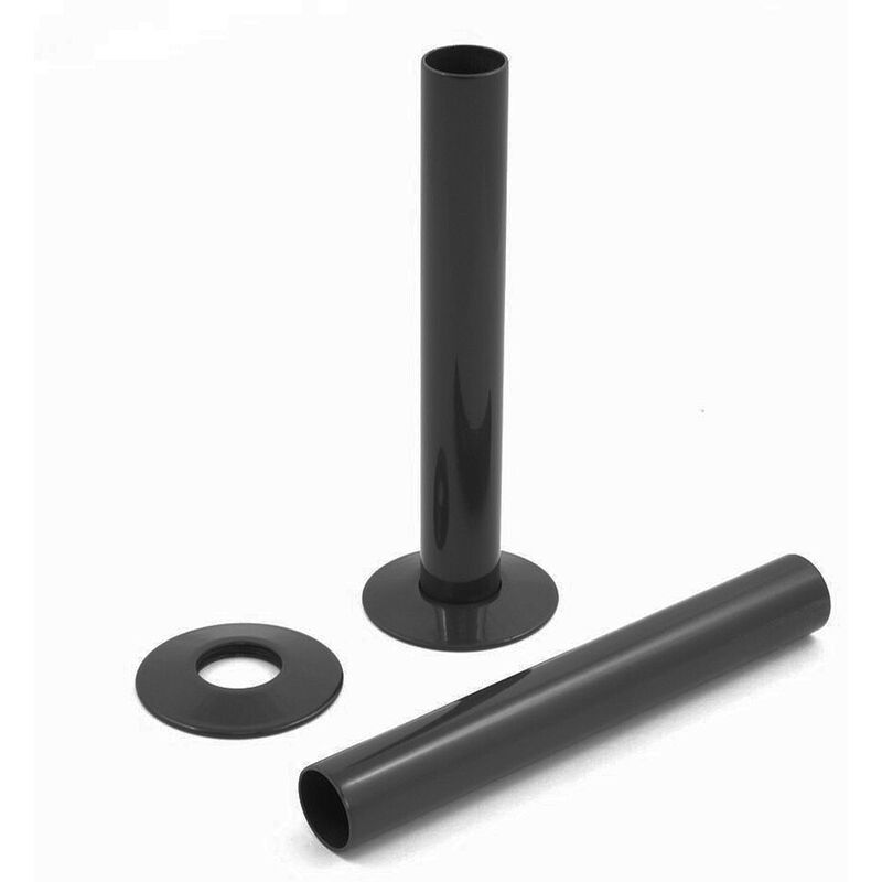 WarmeHaus 2 x Radiator Pipes and Pipe Collars 15 x 180mm Black