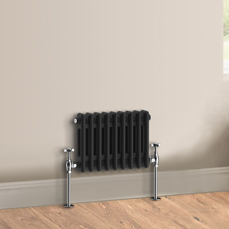 Warmehaus Traditional Cast Iron Style Black Radiator Perfect for Bathrooms,  Kitchen, Living Room Double Column Horizontal 300 x 425mm