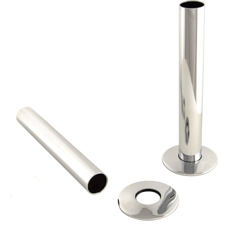 Warmehaus Pair of 180mm Radiator Pipes and Pipe Collars Chrome