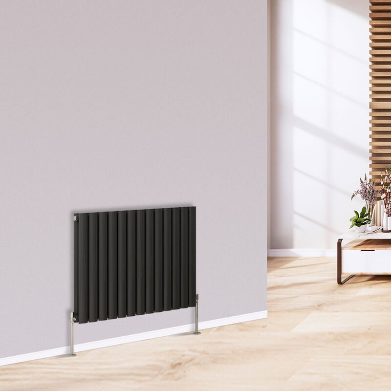 Warmehaus Horizontal Column Designer Radiator Oval Panel Double Column  Radiator Anthracite 600 x 768mm Modern Central Heating Radiators Perfect  for Bathrooms, Kitchen, Hallway, Living Room