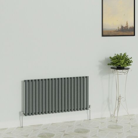 WarmeHaus Horizontal Oval Single Anthracite Radiator 600x1180mm (1/5)