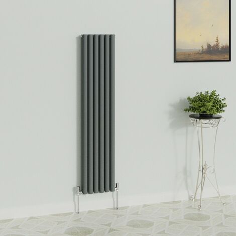 WarmeHaus Vertical Oval Double Anthracite Radiator 1600x354mm (1/5)