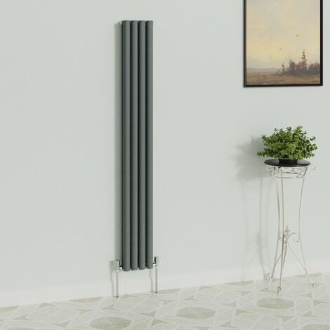WarmeHaus Vertical Oval Double Anthracite Radiator 1800x236mm (1/5)