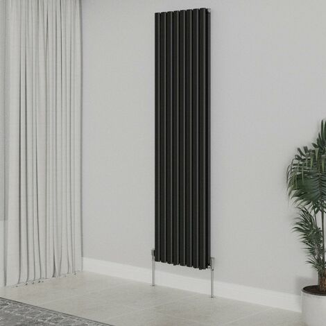 WarmeHaus Vertical Oval Double Panel Black Radiator 1800x472mm (1/5)