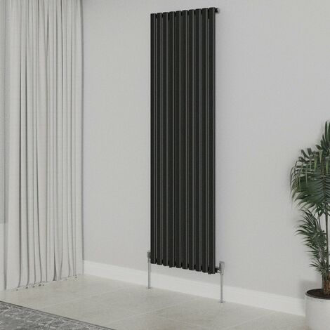 WarmeHaus Vertical Oval Single Panel Black Radiator 1800x590mm (1/5)