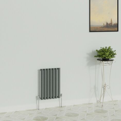 WarmeHaus Horizontal Oval Single Anthracite Radiator 600x413mm (1/5)