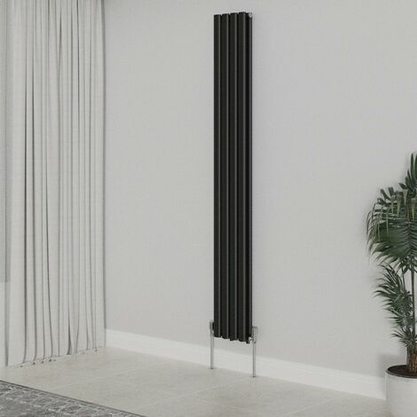 WarmeHaus Vertical Oval Double Panel Black Radiator 1800x236mm (1/5)