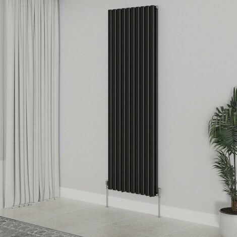 WarmeHaus Vertical Oval Double Panel Black Radiator 1800x590mm (1/5)