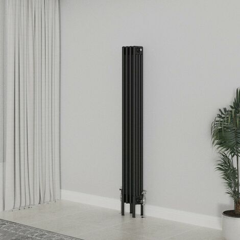 WarmeHaus Traditional Radiator 1500x200mm Black Vertical 4 Column