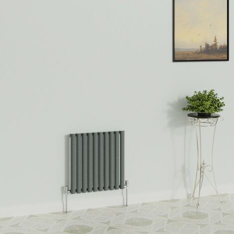 WarmeHaus Horizontal Oval Single Anthracite Radiator 600x590mm (1/5)