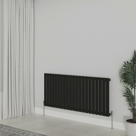 WarmeHaus Horizontal 600x1428mm Flat Panel Radiator Black Single (1/5)