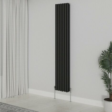 WarmeHaus Vertical Oval Double Panel Black Radiator 1800x354mm (1/5)