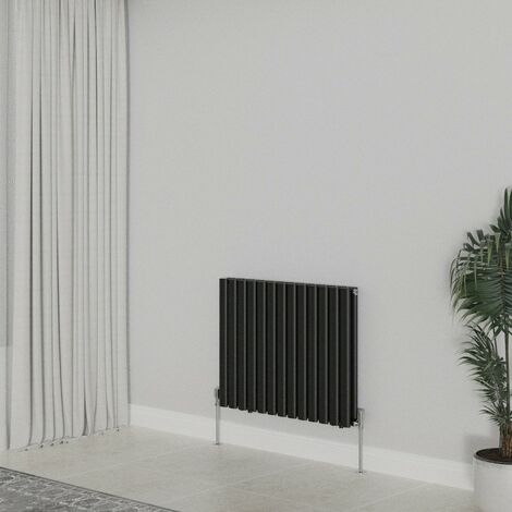 WarmeHaus Horizontal Oval Double Panel Black Radiator 600x767mm (1/5)