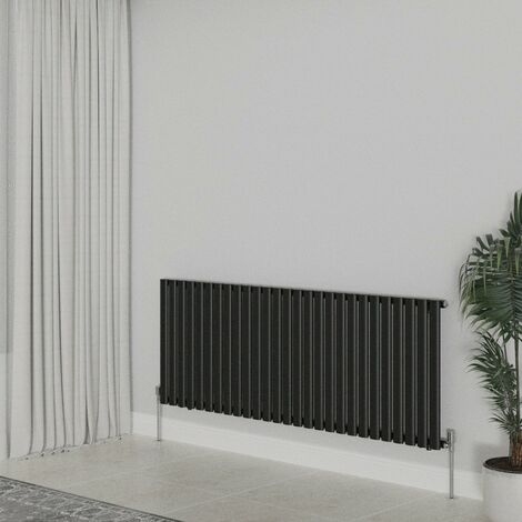 WarmeHaus Horizontal Oval Single Panel Black Radiator 600x1593mm (1/5)