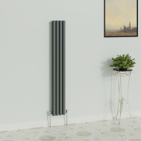 WarmeHaus Vertical Oval Double Anthracite Radiator 1600x236mm (1/5)