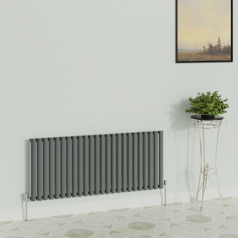 WarmeHaus Horizontal Oval Single Anthracite Radiator 600x1416mm (1/5)