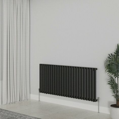 WarmeHaus Horizontal Oval Single Panel Black Radiator 600x1416mm (1/5)