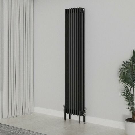 WarmeHaus Traditional Radiator 1800x380mm Black Vertical 4 Column Cast ...