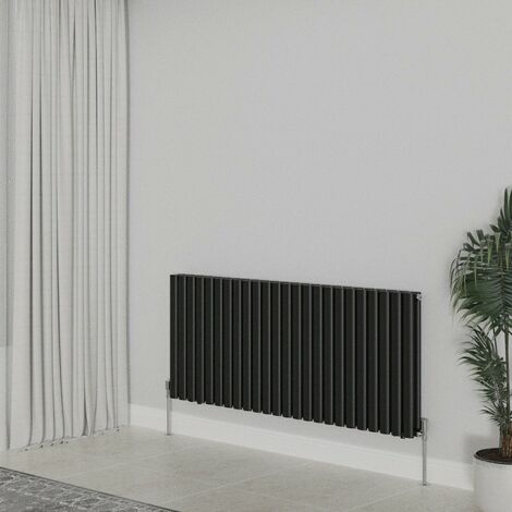 WarmeHaus Horizontal Oval Double Panel Black Radiator 600x1416mm (1/5)