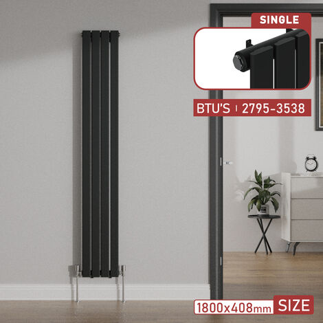 Warmehaus 1800x408mm Flat Panel Vertical Radiator Black Single