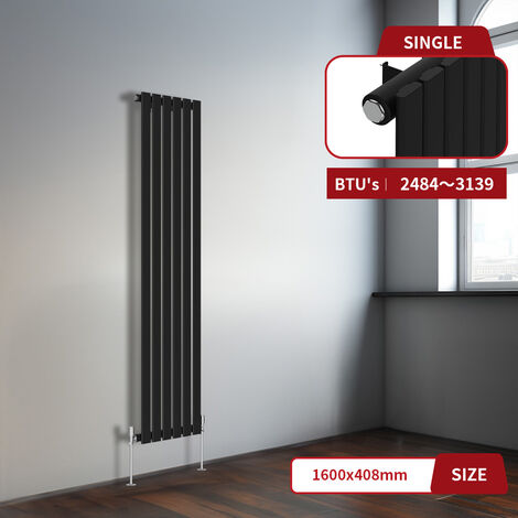 Warmehaus Black Flat Panel Vertical Radiator 1600x408mm Single