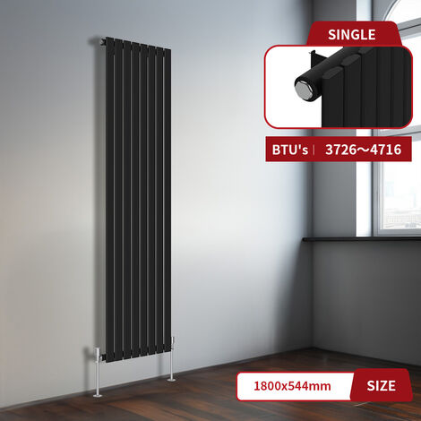 Warmehaus Black Flat Panel Vertical Radiator 1800x544mm Single