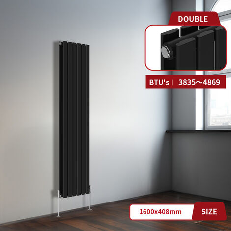 Warmehaus Black Flat Panel Vertical Radiator 1600x408mm Double