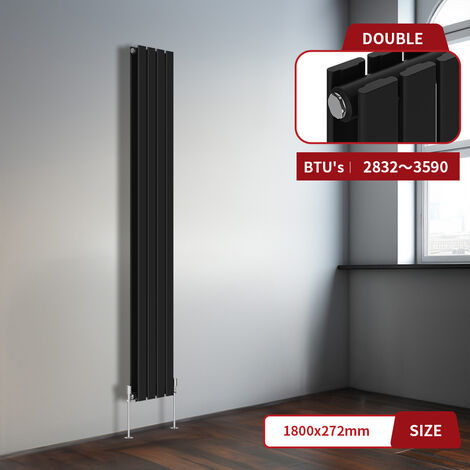 Warmehaus Black Flat Panel Vertical Radiator 1800x272mm Double