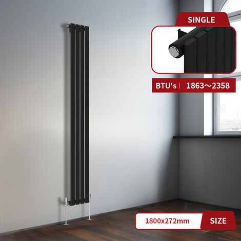 Warmehaus Black Flat Panel Vertical Radiator 1800x272mm Single