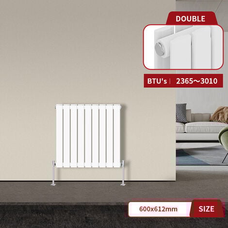 Warmehaus Flat Panel Radiator White Horizontal 600 x 612mm Double