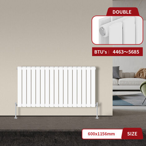 Warmehaus Flat Panel Radiator White Horizontal 600x1156mm Double