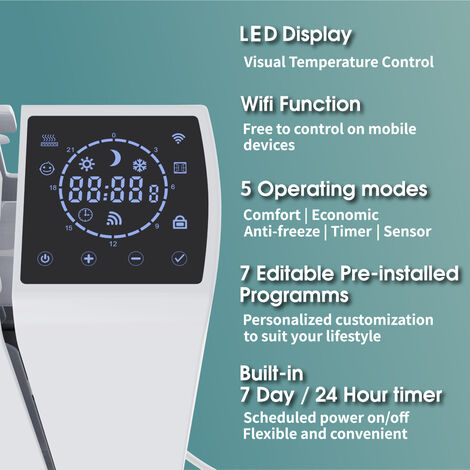 Warmehaus Electric Ceramic WIFI Electric Heater 2000W 7 Fin White