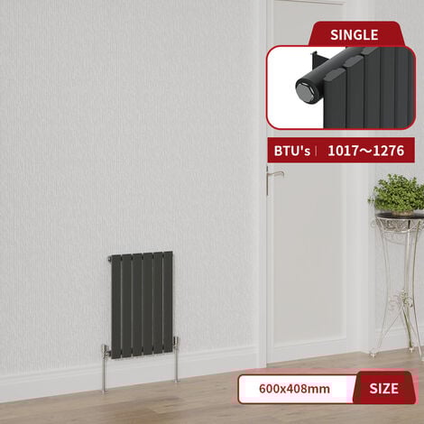 Warmehaus Anthracite Designer Radiator Flat Panel Horizontal Column Single Panel Rad 600x408mm