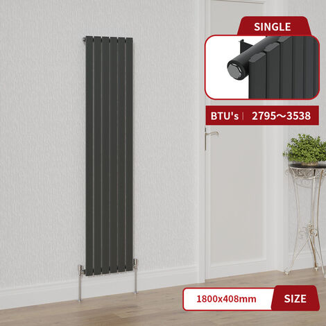 Warmehaus Anthracite Single Flat Panel Vertical Radiator 1800x408mm (1/5)