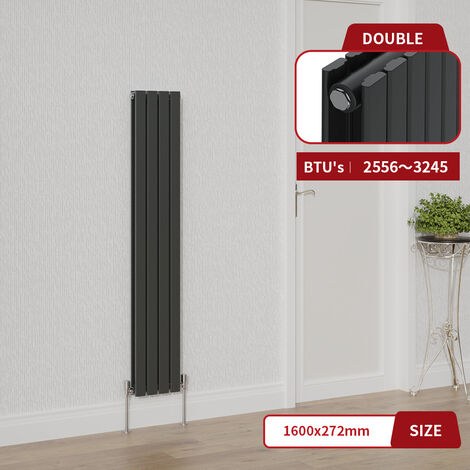 Warmehaus Anthracite Double Flat Panel Vertical Radiator 1600x272mm (1/5)