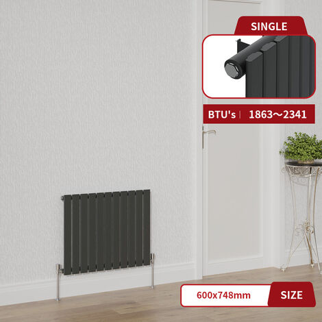 Warmehaus Anthracite Flat Panel Radiator Horizontal Single Panel 600x748mm (1/5)