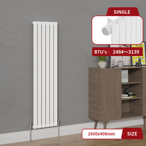 Warmehaus White Flat Single Panel Vertical Radiator 1600x408mm