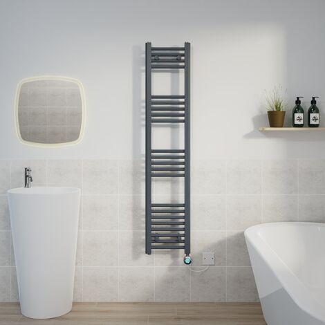 Thermostatic Towel Rail Straight Timer Grey/Chrome 1400x300mm