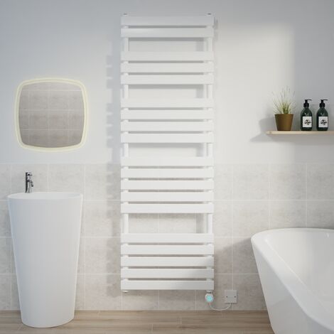 Flat Electric Towel Rail Thermostatic Timer White 1800x600mm