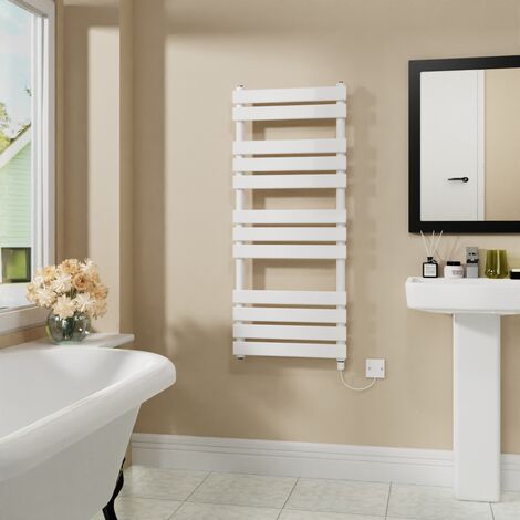 Electric Flat Heated Towel Rail Radiator White 1200x500mm 600W (1/5)