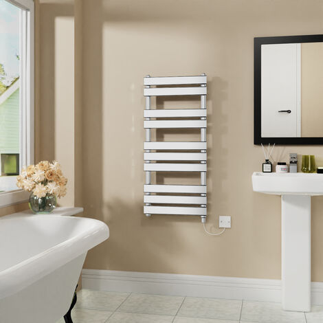 Electric Flat Heated Towel Rail Radiator Chrome 1000x450mm 600W (1/5)