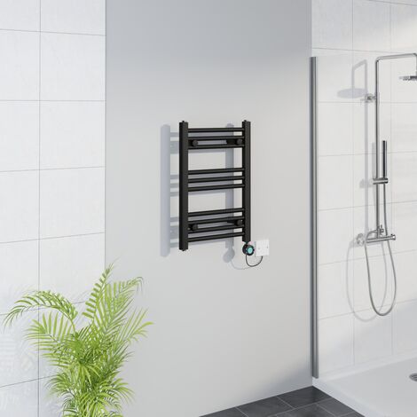 WiFi Thermostatic Straight Towel Rail Timer Black 600x400mm