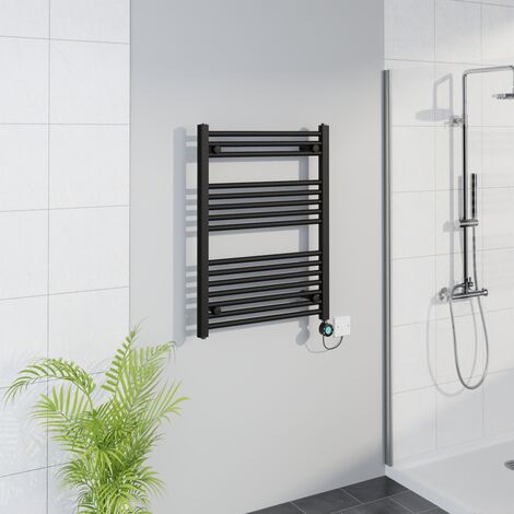 WiFi Thermostatic Straight Towel Rail Timer Black 800x600mm